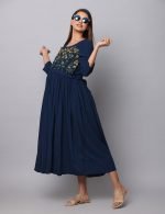 Peacock blue garden embroidery Maternity & nursing dress