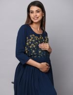 Peacock blue garden embroidery Maternity & nursing dress - Image 6