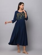 Peacock blue garden embroidery Maternity & nursing dress - Image 4