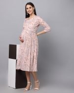 Petal pink front knot Maternity & nursing dress