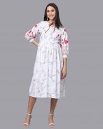 White slub rayon printed Maternity & nursing dress - Image 5