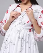 White slub rayon printed Maternity & nursing dress - Image 2