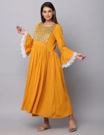 Yellow rayon embroidery Maternity & nursing dress